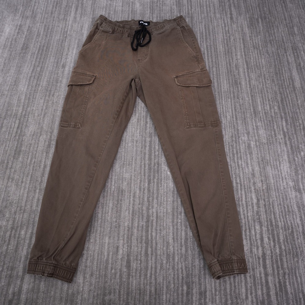 RSQ Cargo Jogger Pants Mens Medium Brown Excellent Slim Fit Drawstring Stretch